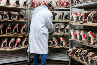 John Jobbagy shows dry aged beef during an interview at J.T. Jobbagy Inc. in the Meatpacking District of Manhattan, Nov. 19, 2024