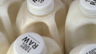 Bottles of raw milk at a store in Temecula, Calif., May 8, 2024.