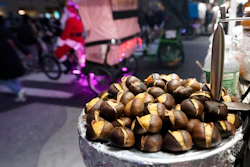 Chestnuts displayed by a food vendor, New York, Dec. 12, 2024.