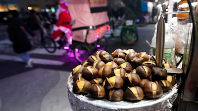 Chestnuts displayed by a food vendor, New York, Dec. 12, 2024.