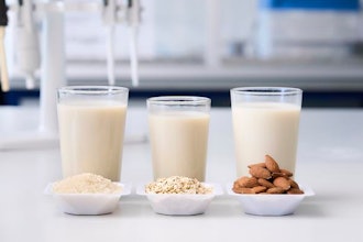 Plant-based milks in a lab.