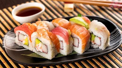 A set of sushi rolls.