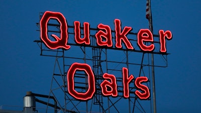 Quaker Oats sign in Cedar Rapids, Iowa, June 8, 2021.