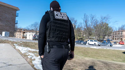 A U.S. Immigration and Customs Enforcement officer in Silver Spring, Md., Jan. 27, 2025.