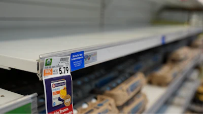 An empty shelf of eggs at a Nashville grocery store, Feb. 12, 2025.