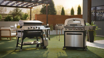 Cuisinart 28” Outdoor Griddler 2-in-1 Griddle & Broiler and Propel+ Four Burner 3-in-1 Gas Grill