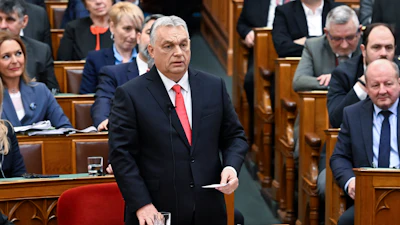 Hungarian Prime Minister Viktor Orban at the National Assembly in Budapest, Feb. 24, 2025.