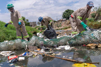 Alexandra Water Warriors volunteers at a cleanup of the Juksei river in Johannesburg, South Africa, Nov. 27, 2024.