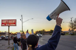 Supporters outside the closed doors of Abby's Bakery, Los Fresnos, Texas, Feb. 24, 2025.