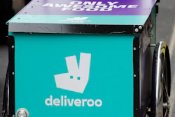 A Deliveroo logo on a bicycle in London, July 11, 2017.