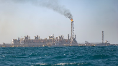 View of the Grand Tortue Ahmeyim (GTA) natural gas extraction platform located 8km from the beach Off the coast of Saint-Louis, Senegal, Thursday, March 13, 2025.