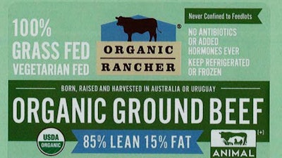 A package of Organic Rancher ground beef sold at Whole Foods markets.