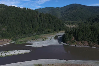 Blue Creek, center, flows into the Klamath River, Sept. 19, 2024, in Humboldt County, Calif.