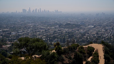 A layer of smog blankets downtown Los Angeles, Oct. 1, 2024.