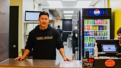 The front counter of the Hen Solo restaurant.