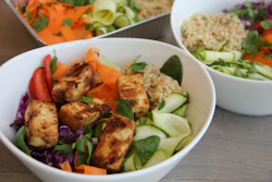 A Thai peanut, vegetable and tofu bowl displayed for a photograph in Coronado, Calif., April 29, 2017.