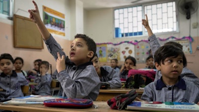 Students in an English class at a primary school run by UNRWA for Palestinian refugees at the Mar Elias refugee camp in Beirut, Lebanon, June 2, 2025.