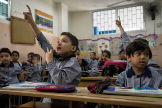 Students in an English class at a primary school run by UNRWA for Palestinian refugees at the Mar Elias refugee camp in Beirut, Lebanon, June 2, 2025.