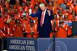 President Donald Trump dances after speaking at the U.S. Steel Mon Valley Works-Irvin plant, Friday, May 30, 2025, in West Mifflin, Pa.