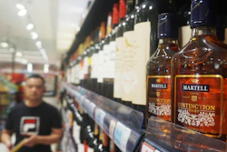 Bottles of brandy on a shelf at a supermarket in Hangzhou, China, Oct. 08, 2024.