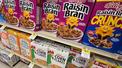 Boxes of Kellogg's breakfast cereal are seen at a super market, July 11, 2025, Springfield, Pa.