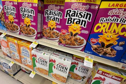 Boxes of Kellogg's breakfast cereal are seen at a super market, July 11, 2025, Springfield, Pa.