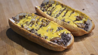 Beef cheesesteak are seen at Jim's South St. in Philadelphia, Wednesday, July 23, 2025.