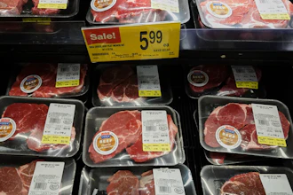 A price for beef is displayed on a shelf at a grocery store in Mount Prospect, Ill., Thursday, July 17, 2025.