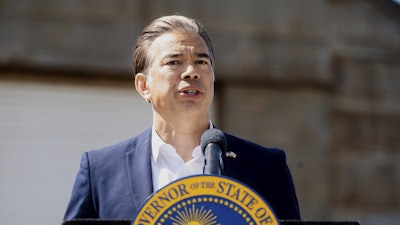 California Attorney General Rob Bonta speaks during a news conference, April 16, 2025, Ceres, Calif.