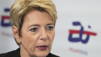 Swiss President Karin Keller-Sutter attends the Informal Meeting of EU Ministers for Economic and Financial Affairs and Central Bank Governors, Warsaw, Poland, April 11, 2025.