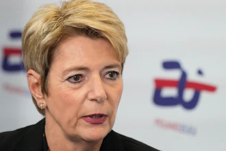Swiss President Karin Keller-Sutter attends the Informal Meeting of EU Ministers for Economic and Financial Affairs and Central Bank Governors, Warsaw, Poland, April 11, 2025.