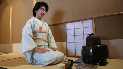 Tea ceremony master Keiko Kaneko demonstrates the tea ceremony at her tea house in Tokyo, Aug. 8, 2025.