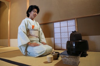 Tea ceremony master Keiko Kaneko demonstrates the tea ceremony at her tea house in Tokyo, Aug. 8, 2025.