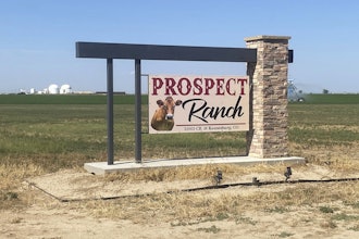 A sign stands at Prospect Ranch outside of Prospect Valley Dairy east of Keenesburg, Colo., Aug. 21, 2025.
