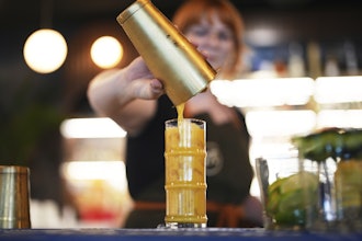 Bartender Shelby Campos mixes a mocktail at the non-alcoholic Good News Bar, Aug. 25, 2025, San Diego.