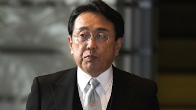 Ryosei Akazawa, newly appointed Minister in charge of Economic Revitalization, arrives at the prime minister's office in Tokyo, on Oct. 1, 2024.