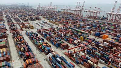 Shipping containers at the Guangzhou Port in southern China's Guangdong province, April 17, 2025.