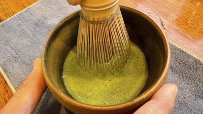 Senior Tea Buyer Aaron Vick uses a whisk to make a matcha drink inside The G.S. Haly Company's tea tasting room in Redwood City, Calif., Wednesday, Sept. 10, 2025.