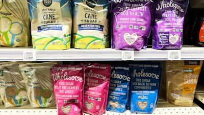 Organic sugars displayed on shelves at a grocery store in Deerfield, Ill., Sept. 17, 2025.