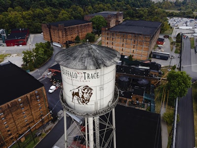 In an aerial view, the Buffalo Trace Distillery is seen on Sept. 16, 2025, in Frankfort, Ky.