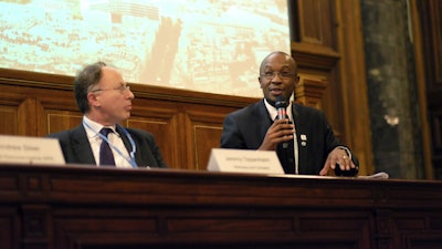 Mpho Parks Tau, mayor of Johannesburg, launch the first State of City Climate Finance report at COP21 in Paris, Dec. 4, 2015.