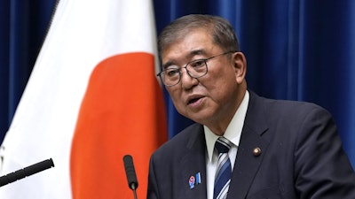 Japanese Prime Minister Shigeru Ishiba speaks during a news conference at the prime minister's office in Tokyo, Sept. 7, 2025.