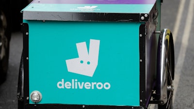 Deliveroo logo on a bicycle in London, July 11, 2017.