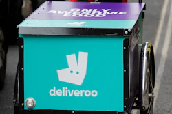 Deliveroo logo on a bicycle in London, July 11, 2017.