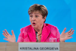 International Monetary Fund (IMF) Managing Director Kristalina Georgieva speaks during a news conference at the International Monetary Fund (IMF) headquarters in Washington, April 25, 2025.