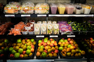 A selection of produce from California farmers and other food offered on the Belvedere Middle School menu is displayed before a news conference with Gov. Gavin Newsom, Wednesday, Oct. 8, 2025, in Los Angeles.