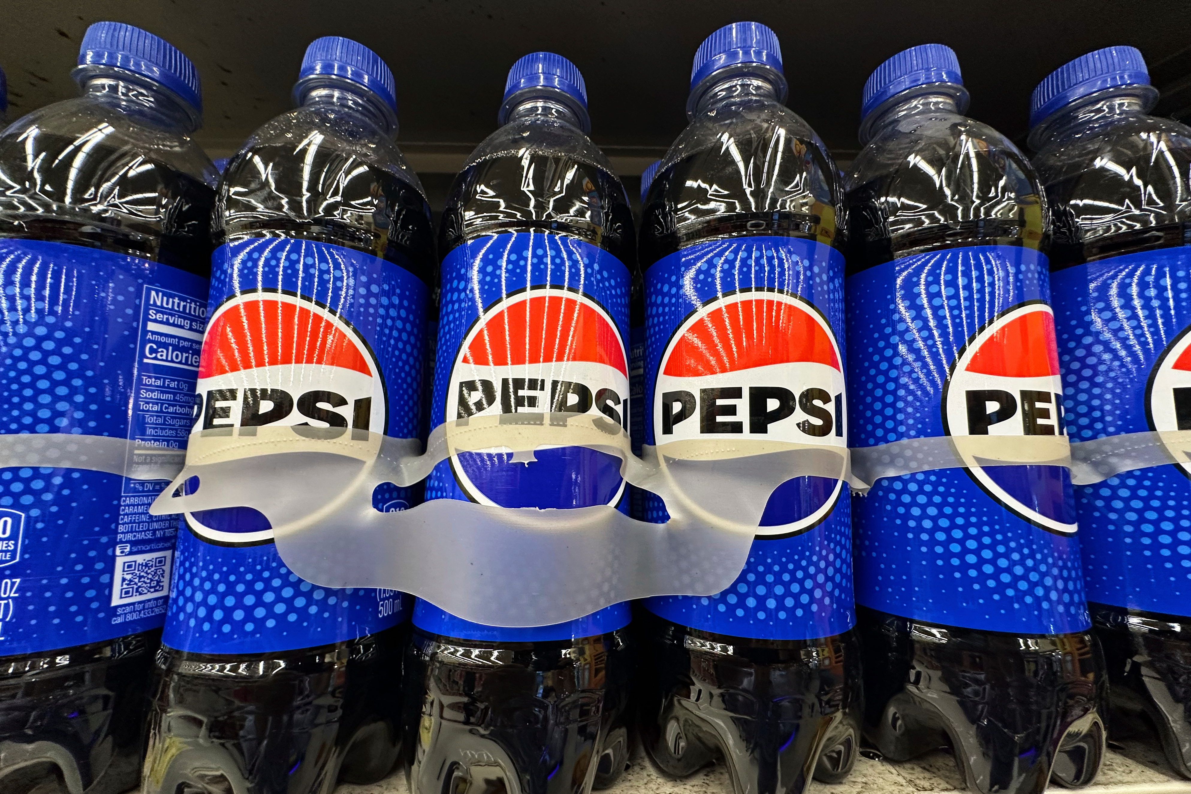 Bottles of Pepsi are displayed at a grocery store in Mount Prospect, Ill., Thursday, July 17, 2025.