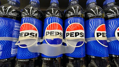 Bottles of Pepsi are displayed at a grocery store in Mount Prospect, Ill., Thursday, July 17, 2025.