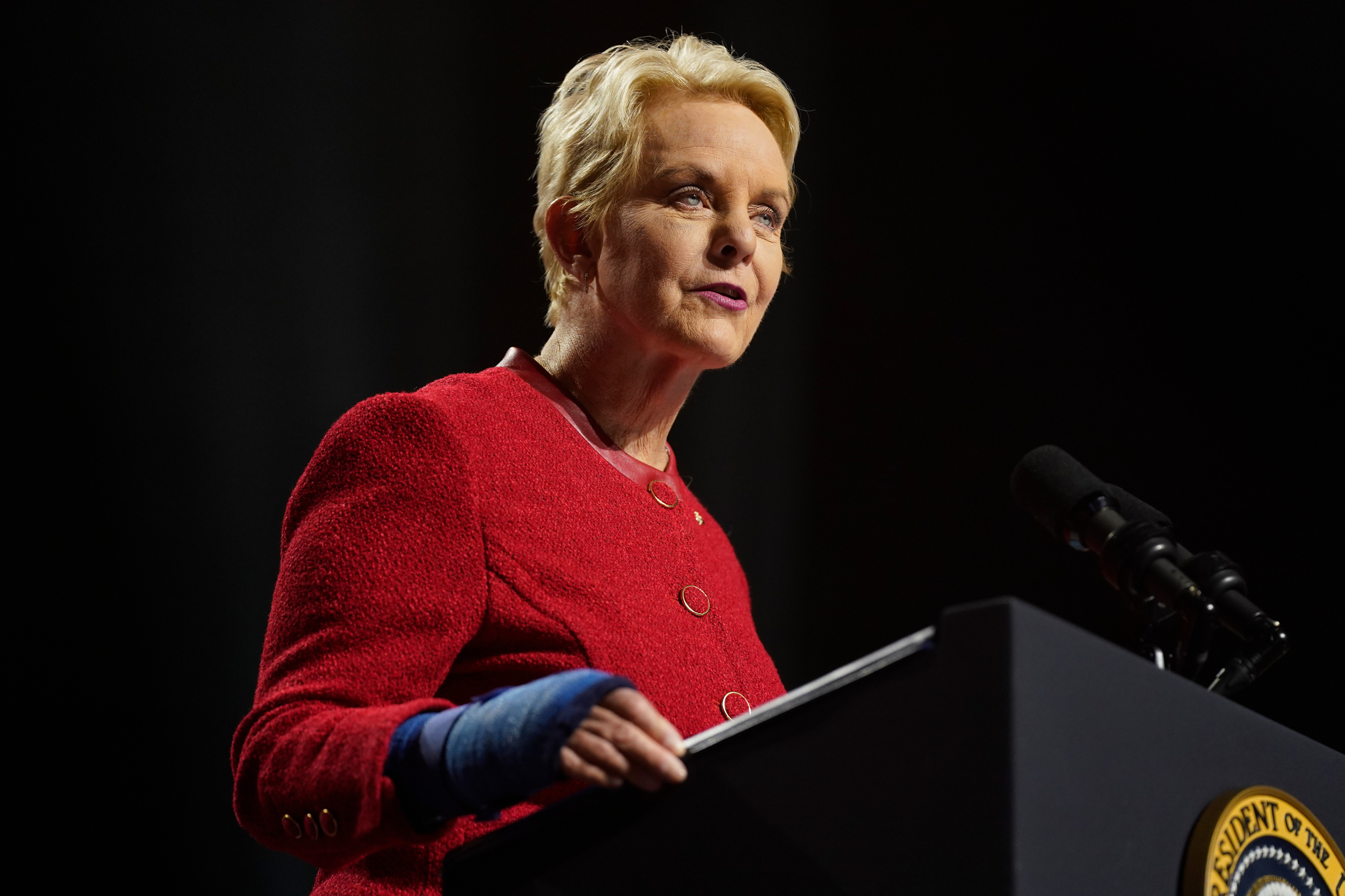 Cindy McCain, executive director of the World Food Programme and wife of the late Sen. John McCain, R-Ariz., speaks at the Tempe Center for the Arts, Sept. 28, 2023, in, Tempe, Ariz.