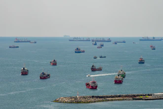 Cargo ships are anchored in the Sea of Marmara as they await to cross the Bosphorus, in Istanbul, Turkey, April 13, 2025.